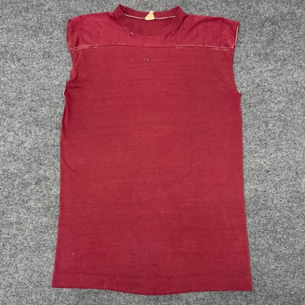 Vintage 1970s Maroon Red Cut Off Tank Top Tee Mens Large 70s Sleeveless